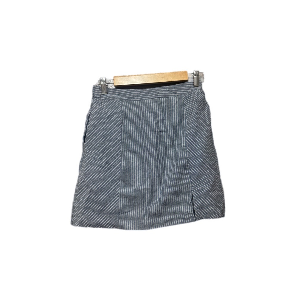Promesa Pinstripe Mini Skirt‎ Womens Small Blue White Excellent Cotton Slit Side
